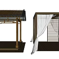 Traditional And Modern Gazebo Structures With Tile Roof Wooden Frame And White Curtains