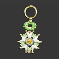 Elegant Golden Clothing Accessory Featuring Green Leaves Star Shaped Design And Central Gemstone