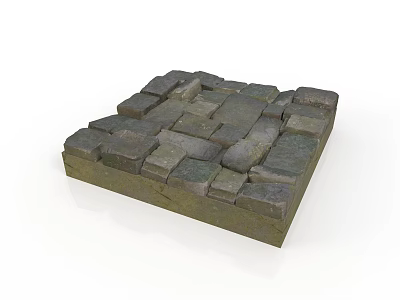 Square Shaped Natural Stone Paver Ground Surface With Irregular Brick Patterns 3d model
