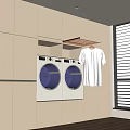 Beige Built in Laundry Area With Front Loading Washing Machines And White Shirt