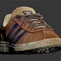 Vintage Orange Sneakers With Blue Stripes Purple Laces And White Sole Design