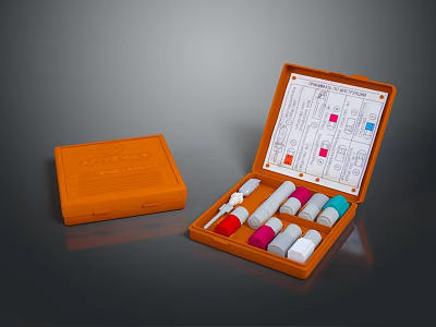 Orange Diagnostic Test Kit Open Case With Colorful Vials And Testing Equipment 3d model