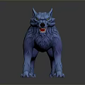 Ferocious Blue Wolf Game Movie Character with Open Mouth Yellow Eyes and Fluffy Fur