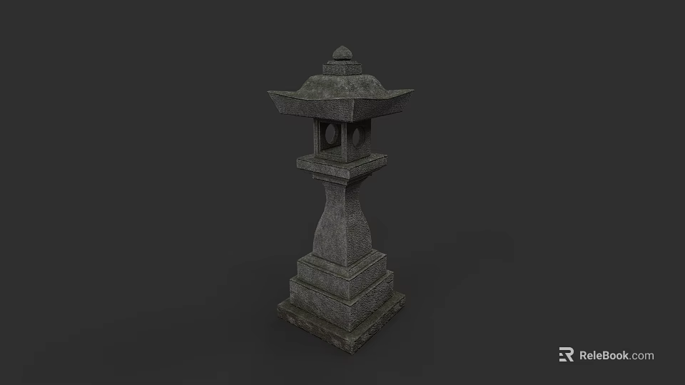 Traditional Stone Lantern With Square Base And Pagoda Style Top For Garden Decoration 3d model 
