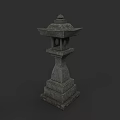 Traditional Stone Lantern With Square Base And Pagoda Style Top For Garden Decoration