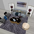 Modern Sofa Coffee Table Set With Side Tables Lamps Rug And Wall Art Decor