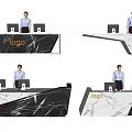 Elegant Modern Marble Reception Desk With Logo And Computer Monitors 3d model