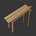 Wooden Slatted Bench With Light Wood Structure And Four Legs Design