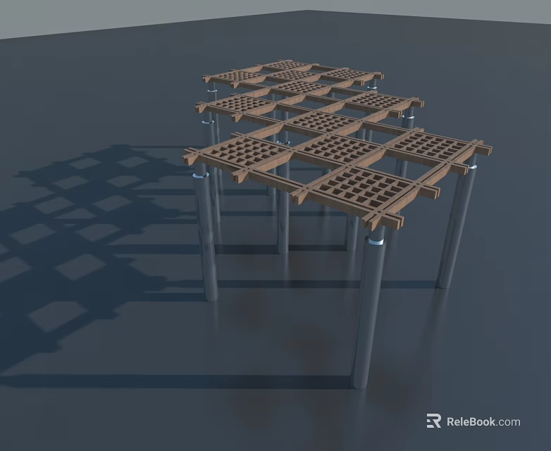 Swing Door Structure With Metal Brackets And Grid Design For Home Improvement 3d model 