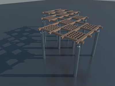 Swing Door Structure With Metal Brackets And Grid Design For Home Improvement 3d model
