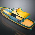 Traditional Wooden Boat With Yellow Deck Green Trim And Curved Roof Design