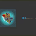Modern Decorative Scene With Blue Glowing Base Orange Red Structures And Geometric Shapes