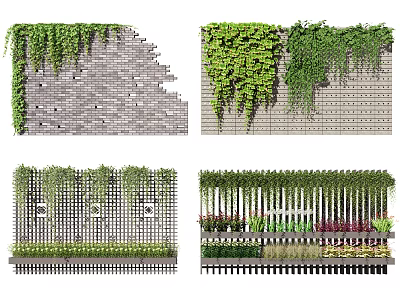 Green Plant Wall Designs With Brick Trellis And Various Plant Coverage 3d model