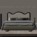 Modern Double Bed With Red Headboard Checkered Blanket Wall Niches And Bedside Lamp