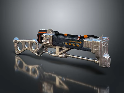 Futuristic Sci Fi Weapon With Metallic Mechanical Structure And Orange Accents 3d model