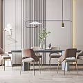Light Luxury Dining Table and Chair Combination 3d model