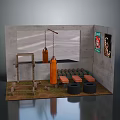 Compact Home Gym Training Area With Punching Bags Training Frame Weights And Posters