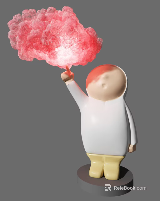 Cartoon Figure With Raised Hand Holding Pink Cloud Like Decorative Light 3d model 
