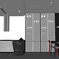 Modern Restaurant Kitchen Interior With Gray Cabinets Marble Island And Glass Wine Cabinet