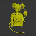 Girl with Pigtails Overalls and Stitches Holding White Cat Doll Sculpture