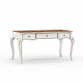 Classic White Frame Desk With Wooden Top And Curved Legs Design