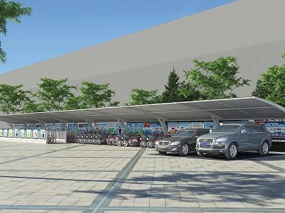 Modern Outdoor Membrane Structure Parking Shade Canopy For Protecting Parked Cars And Electric Vehicles 3d model