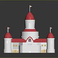 White Castle Building With Red Roof And Spire Towers Featuring Small Flags
