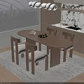 Wooden Oval Dining Table And Chairs Set With Light Padded Seats In Modern Kitchen Area