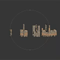 Ancient Architectural Ruins Model With Scattered Brick Components And Structures