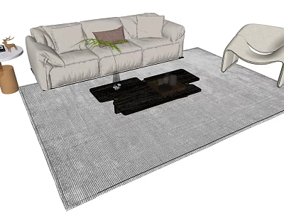 Light Colored Sofa Set With Gray Rug Black Coffee Table And Accent Chair 3d model