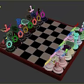 Black And Red Checkered Chessboard With Black And White Decorative Pieces