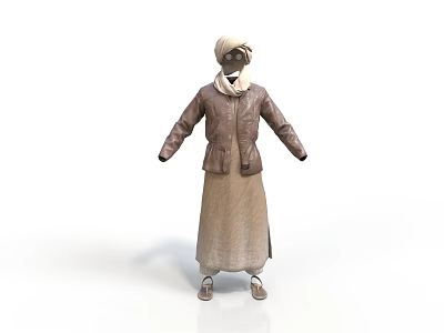 Traditional Daily Life Clothing With Brown Coat Beige Long Dress And Headscarf 3d model