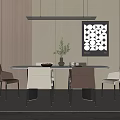 Modern Round Dining Table Set With Upholstered Chairs Decorative Painting And Pendant Light