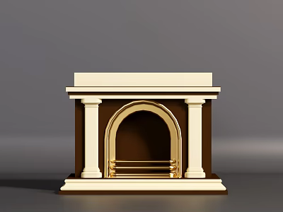 Classical Fireplace Design With Arched Opening Columns And Cream Brown Finish 3d model