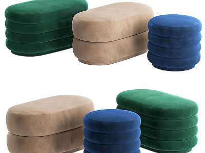 Colorful Ottoman Poufs Green Beige Blue Oval Round Stackable Living Room Decor 3d model