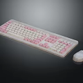 White Computer Keyboard With Pink Keys And Matching Mouse For Modern Electronic Use 3d model