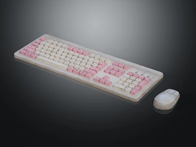 White Computer Keyboard With Pink Keys And Matching Mouse For Modern Electronic Use 3d model