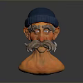 Man Wearing Blue Knit Cap Gray Mustache and Orange Skin 3D Rendered Head