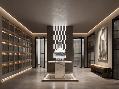 Luxury Elevator Hallway Design With Modern Lighting And Art Feature 3d model