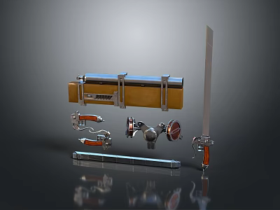 Vintage Weapon Display Featuring Sword With Metal Hilt Leather Sheath And Decorative Accessories 3d model