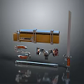 Vintage Weapon Display Featuring Sword With Metal Hilt Leather Sheath And Decorative Accessories