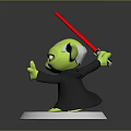 Green Yoda Themed Figurine Holding Red Lightsaber On White Base Decorative Statue