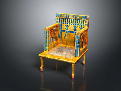Ancient Egyptian Style Gold Chair With Blue Decorations Ornate Armrests And Intricate Carvings 3d model