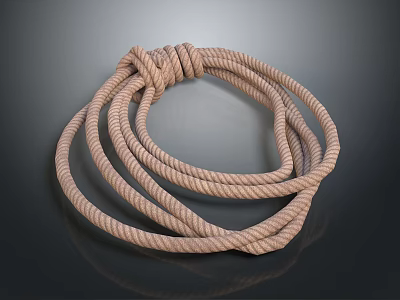 Brown Twisted Rope In Coiled Loop Shape With Textured Surface For Home Daily Use 3d model