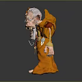 Sorry, the picture mainly shows a 3D character in an orange robe holding a staff, with no train-related elements. It's impossible to generate an English title with "train" as the main subject based on the picture's key information.