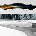 Curved Television With White Frame Displaying Futuristic Industrial Mechanical Structures And Pipes