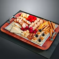Stylish Wooden Snack Tray With Assorted Cheese Crackers Fresh Berries Nuts And Utensils