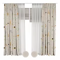 Beige Curtains With Animal Patterns Giraffe Leaves And White Sheer Layers For Kids Room