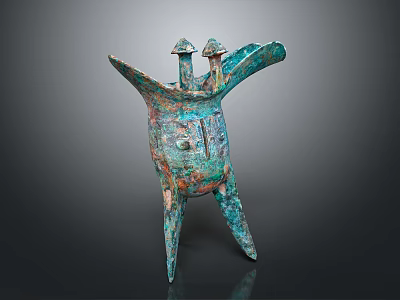 Ancient Chinese Bronze Wine Vessel with Green Patina and Three Legs Design 3d model