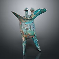 Ancient Chinese Bronze Wine Vessel with Green Patina and Three Legs Design